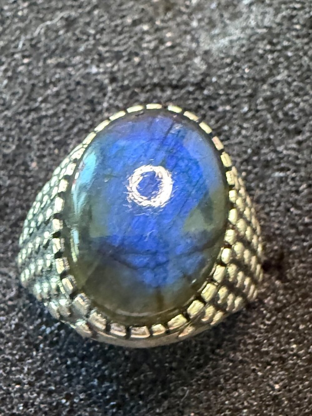 Labradorite & Sterling Silver Mens Ring Size 11 Textured Band Design